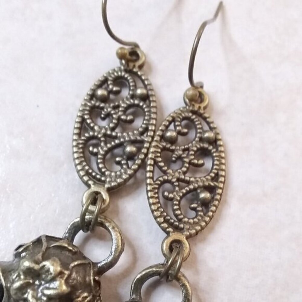 Bronze Bird Skull Earrings - Goth Pagan Raven Crows Occult Forest Witch Goddess - Picture 8 of 10
